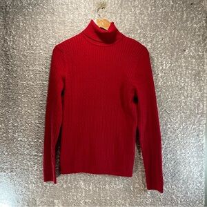 Pria Women Cable KnitTurtleneck Red Large Pullover Sweater L Preppy Old Money